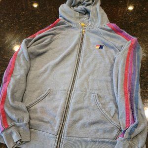 Aviator Nation Zip Up Light Grey Blue with 4 stripes on arms